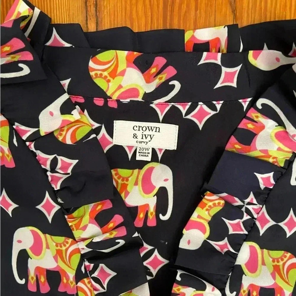 Crown & Ivy Elephant Print Sun Dress Size 20 Sleeveless Shift Summer Ruffle Navy - Picture 13 of 16